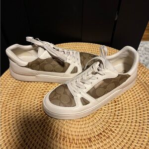 Coach Beige & Brown Signature Canvas Low-Top Sneakers